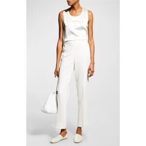 Lafayette 148 New York White Bleecker Cropped Pant Stretch Cotton SideZip luxury